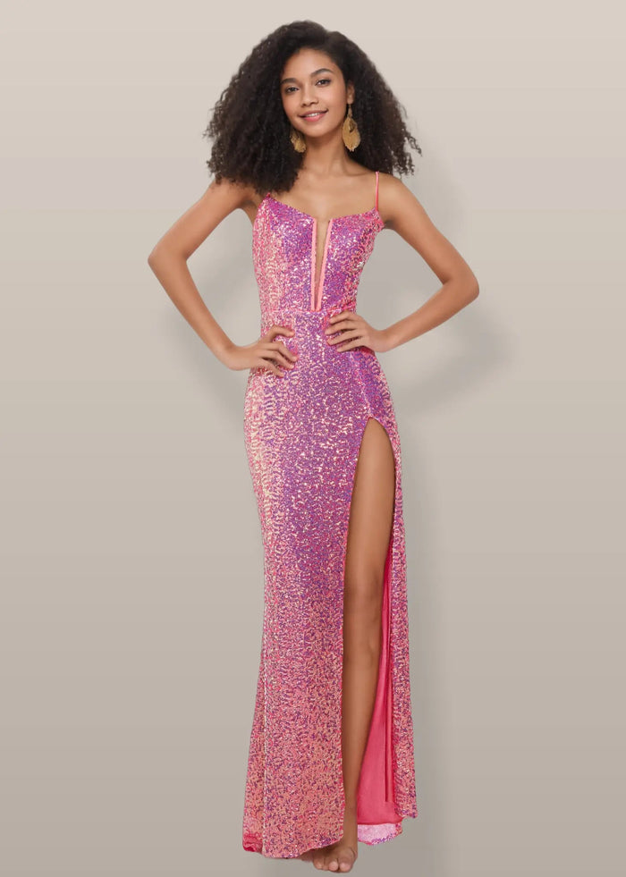 Juliet | Glitter Light Pink and Light Mermaid Backless Green Prom Dress with Slit - Light Pink - PromDressClub