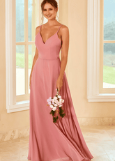 Suzanne | A Line Blush Chiffon Maxi Bridesmaid Dress - Price #price_variant_lowest# - Blush - PromDressClub