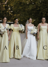Veromca | Exquisite A Line Yellow Satin Maxi Bridesmaid Dress with Slit - Price #price_variant_lowest# - Yellow - PromDressClub