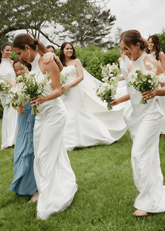 Vicky | Simple Sheath White Silk Satin Maxi Bridesmaid Dress with Backless and Halter - Price #price_variant_lowest# - White - PromDressClub