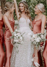 Wendy | Boho Sheath Rust Silk Satin Maxi Bridesmaid Dress with Spaghetti Straps - Price #price_variant_lowest# - Rust - PromDressClub