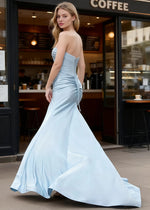 Zephyr Light Blue Sweetheart Neckline Prom Dress | Mermaid Strapless Twist Knot Pleated Slit Dress with Cutouts - US0 - PromDressClub