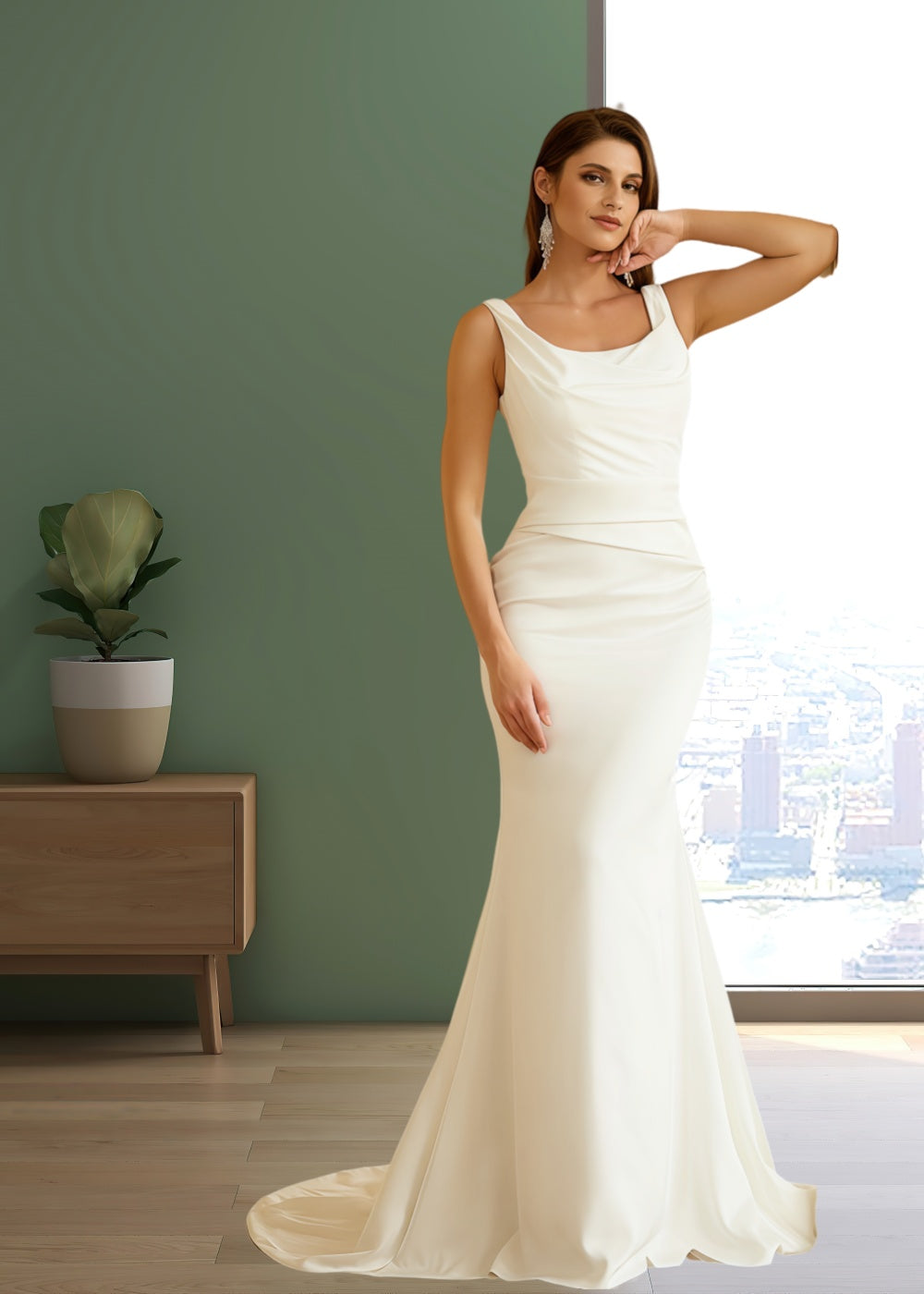 Jessie | Elegant Mermaid Wedding Dress with Square Neckline and Pleated Bodice - Perfect for Your Dream Wedding