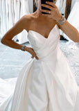 Marjorie | Ball Gown Strapless Ivory Satin Wedding Dress with Slit and Long Train