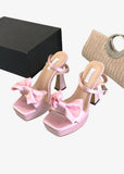 Stylish Pink High Heels with Bow & Versatile Chunky Heel Sandals