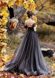 Gothic Black Tie Off the Shoulder Strapless Open Back Wedding Dress