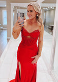 Catherine | Stunning Red Beaded Strapless Mermaid Formal Dress – Perfect for Glamorous Events