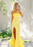 Diana | Yellow Strapless Formal Dress with Ruffles & Side Slit – Elevate Your Gala Look | Buy Pink & Yellow Formal Dresses Online