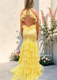 Eloise | Stunning Yellow Mermaid Ruffle Prom Dress Split – Steal the Show at Your Prom!