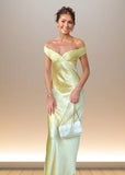 Emilia | Stunning Yellow Off The Shoulder Satin Pleated Prom Dress – Shine Bright at Your Special Event