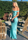 Emilia | Stunning Yellow Off The Shoulder Satin Pleated Prom Dress – Shine Bright at Your Special Event Color Aqua