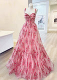 Emma | Charming Pink Floral Strapless Corset Prom Dress with Bow – Perfect for Unforgettable Moments