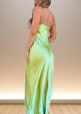 Esme | Eye-Catching Sage Green Satin Backless Flower Prom Dress - Design for Unforgettable Moments