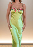 Esme | Eye-Catching Sage Green Satin Backless Flower Prom Dress - Design for Unforgettable Moments