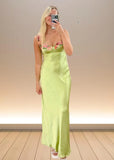 Esme | Eye-Catching Sage Green Satin Backless Flower Prom Dress - Design for Unforgettable Moments