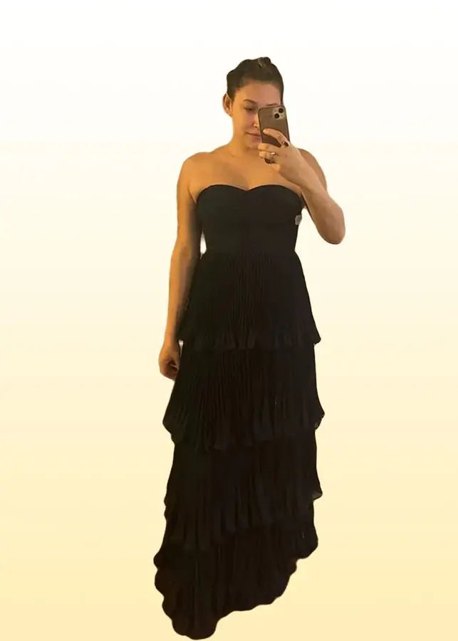 Judith | Green Prom Dress Long A Line Strapless Multi - Layer with Ruffle - Black - PromDressClub