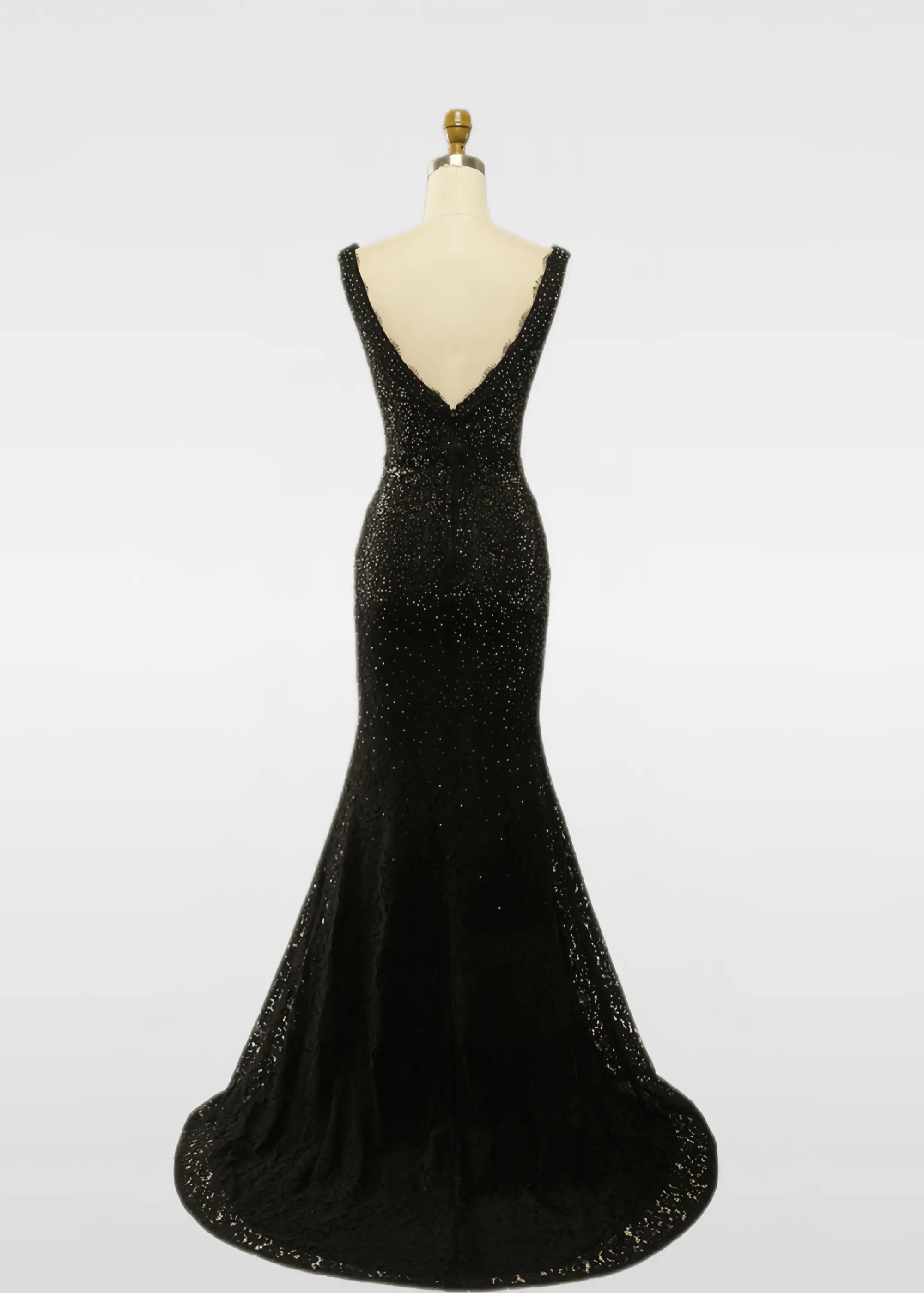 Evangeline | Glitter Black Lace Mermaid V Neck Prom Dress Sequin with Rhinestone - Black - PromDressClub