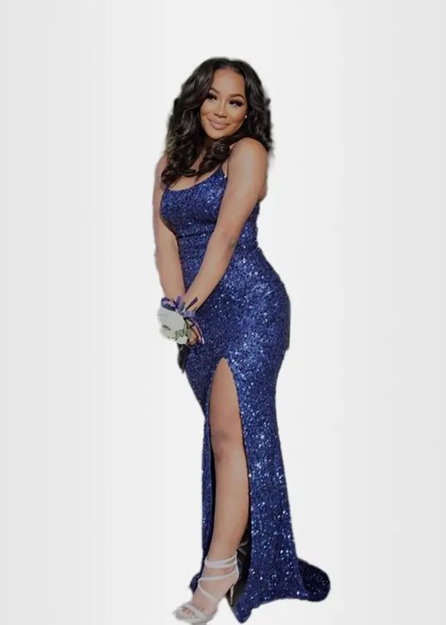 Novia | Royal Blue Prom Dresses Long Mermaid Glitter Sequins with Slit - Royal Blue - PromDressClub