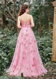 Fiona | Stunning Pink Floral Tulle A Line Corset Flower Prom Dress - Unforgettable Moments