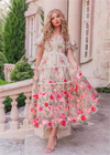 Eva | Champagne Flower Short Sleeve Midi Prom Dress - Exquisite Floral Design Color Champagne Floral