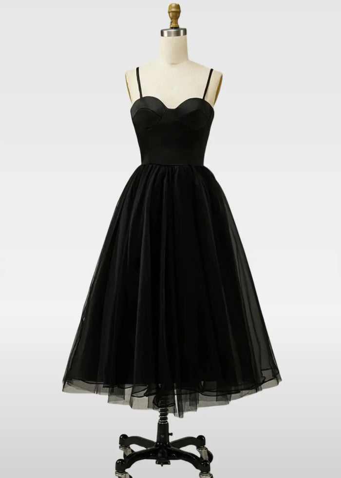 Wallis | Black and Rose Gold Tulle A Line Short Prom Dress - Black - PromDressClub