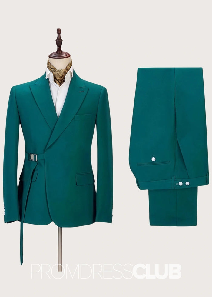 Adrian |Green Prom Suits For Men With Fashion Peaked Lapel Outsfits | Two Pieces Bespoke Men Suits - Price #price_variant_lowest# - 34 - PromDressClub