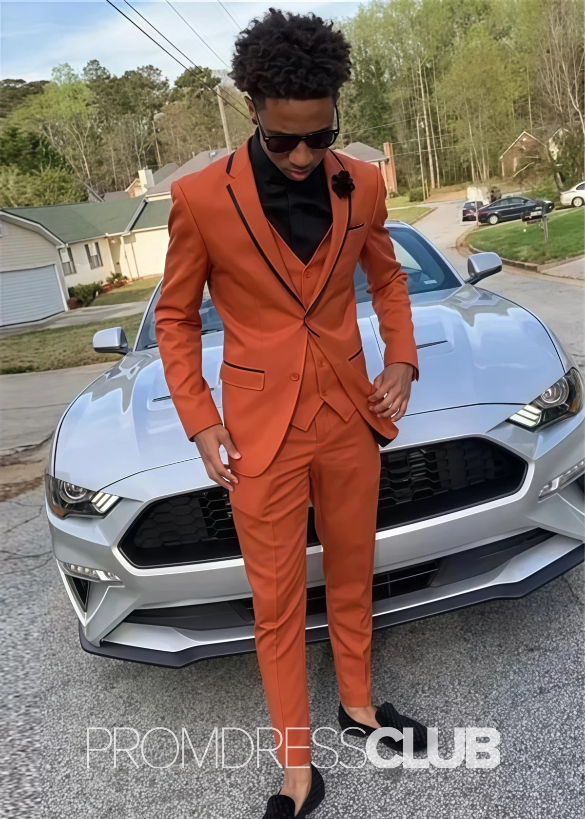 Albert |Orange Prom Party Suits For Men With Slim Fit Notched Lapel | Three Pieces Bespoke Men Suits - 34 - PromDressClub