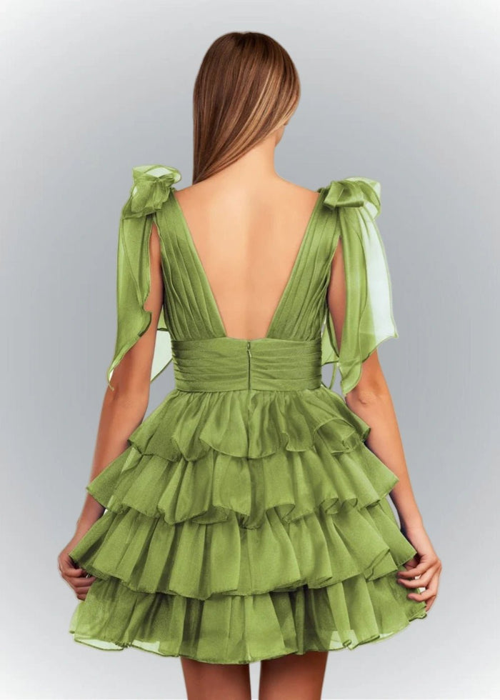 Alessia | Sexy A Line Royal Blue Tiered Ruffle Homecoming Dress with Bow - Sage - PromDressClub