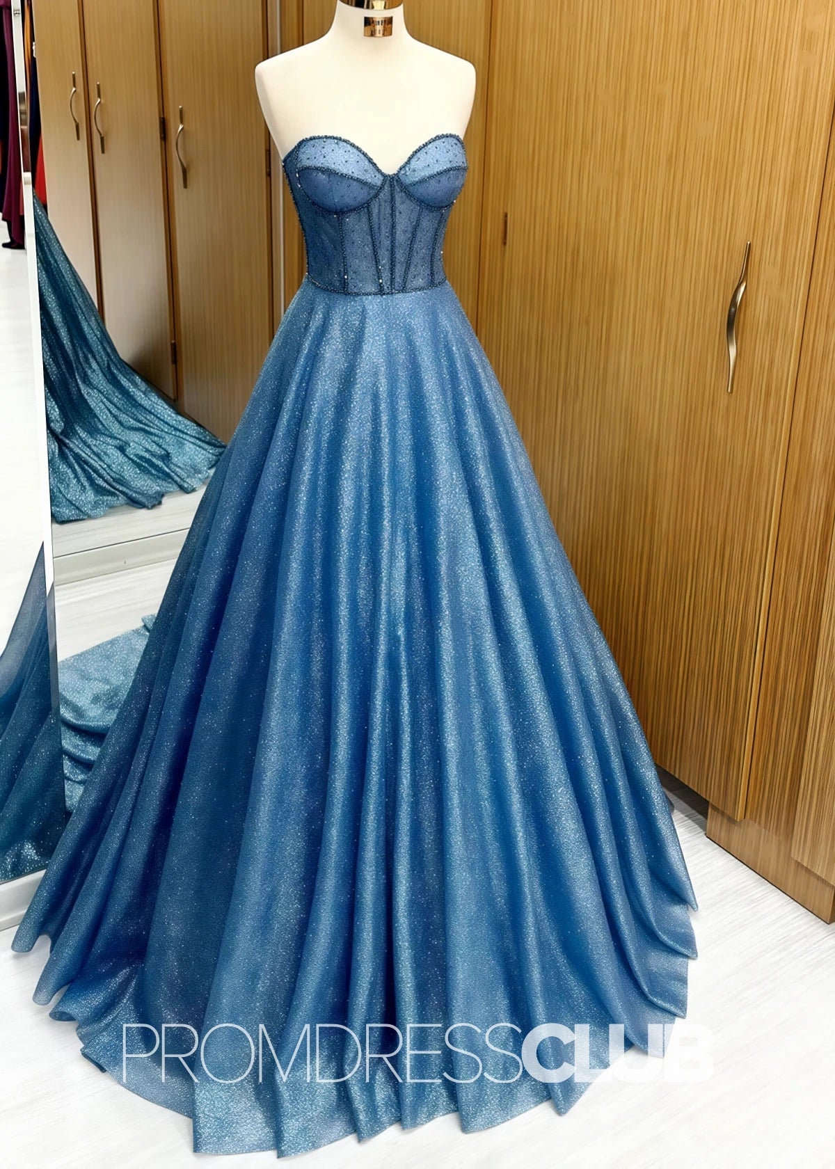 Andrea |Navy Blue Prom Dress Long Ball Gown Sequin Beaded Sweetheart - Navy Blue - PromDressClub