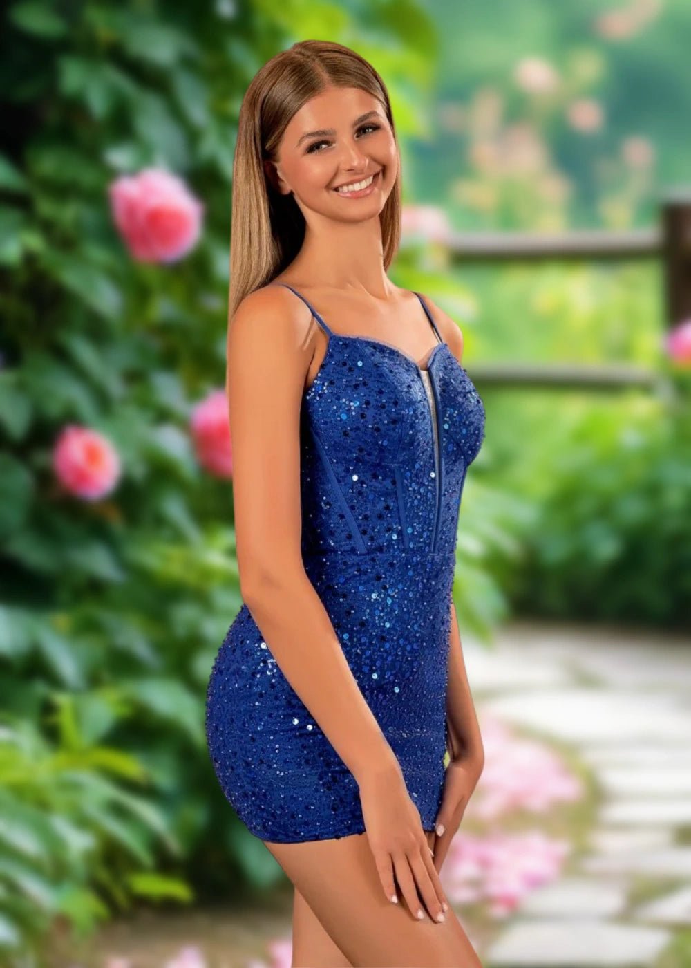 Anika | Bodycon Royal Blue Sequin Corset Backless Short Homecoming Dress - Royal Blue - PromDressClub