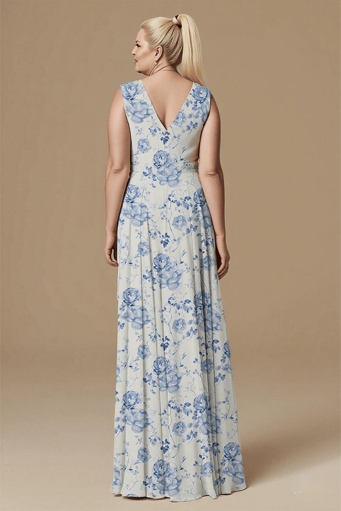 Astounding Aura Blue Floral Bridesmaid Dress: Flattering & Comfortable Wedding Wear - Blue Floral - PromDressClub