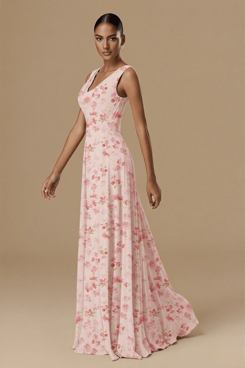 Astounding Aura Floral Pink Bridesmaid Dresses for Timeless Events - Pink Floral - PromDressClub