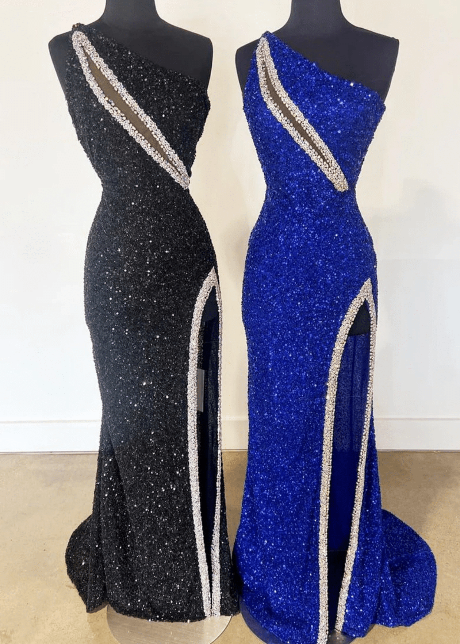 Audrey |Mermaid One Sholder Black Sequins Prom Dresses with Slit - Royal Blue - US0 - PromDressClub