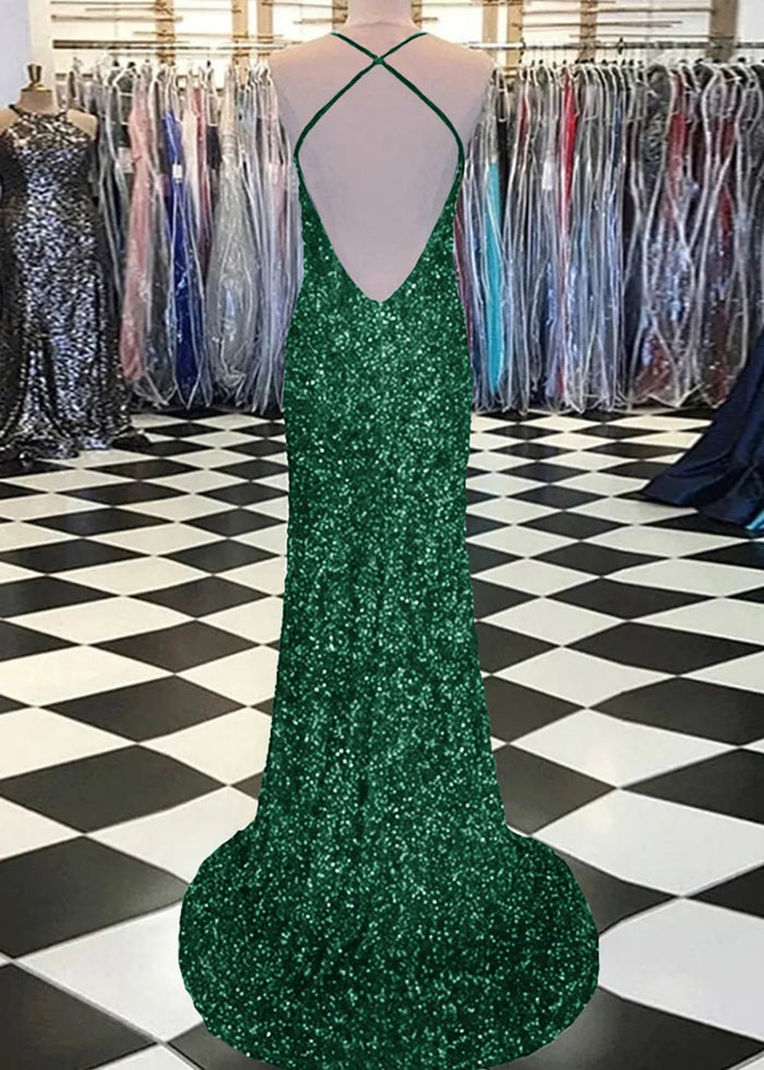 Aurora | Mermaid Long Royal Blue Prom Dress With Sequin Slit - Dark Green - PromDressClub