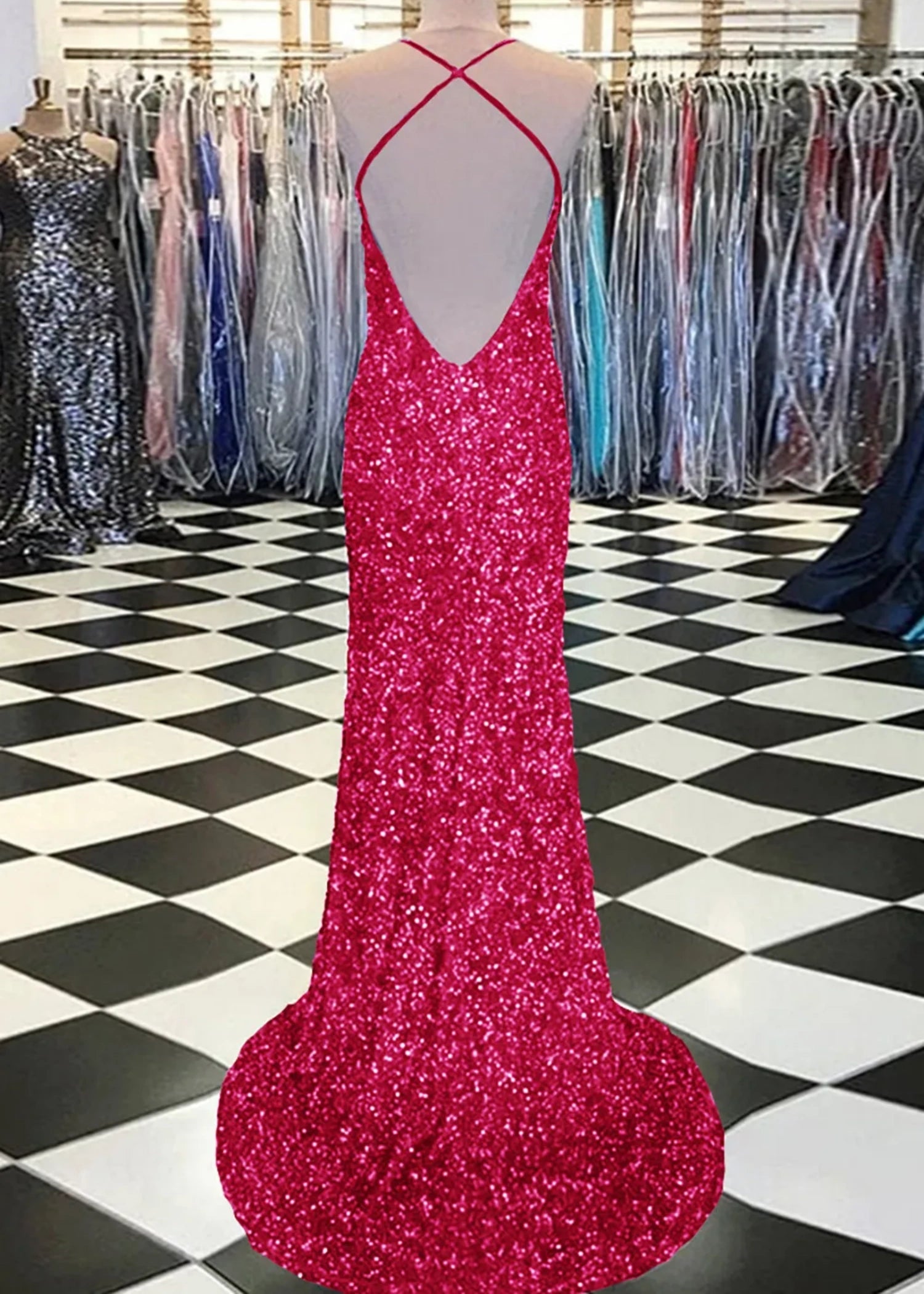 Aurora | Mermaid Long Royal Blue Prom Dress With Sequin Slit - Fuchsia - PromDressClub