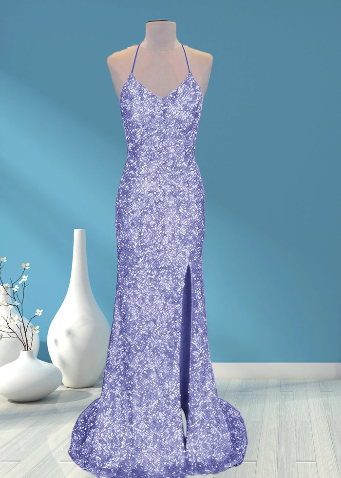 Aurora | Mermaid Long Royal Blue Prom Dress With Sequin Slit - Lavender - PromDressClub