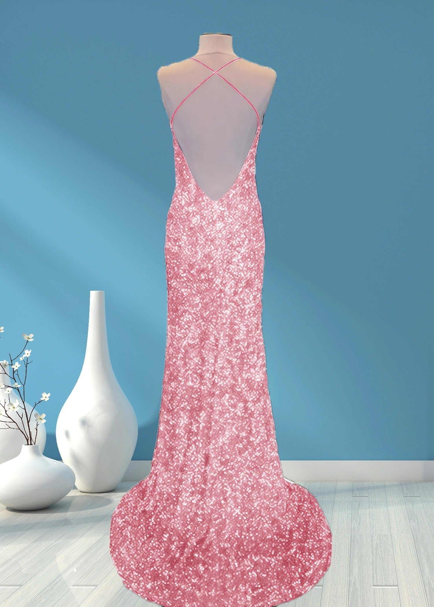 Aurora | Mermaid Long Royal Blue Prom Dress With Sequin Slit - Pink - PromDressClub