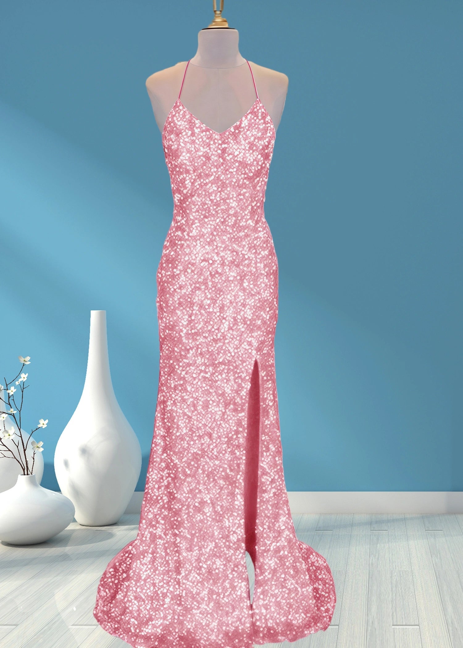 Aurora | Mermaid Long Royal Blue Prom Dress With Sequin Slit - Pink - PromDressClub