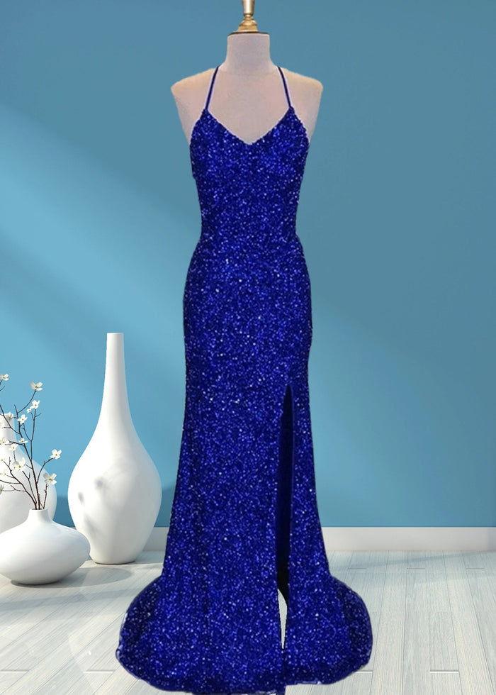 Aurora | Mermaid Long Royal Blue Prom Dress With Sequin Slit - Royal Blue - PromDressClub