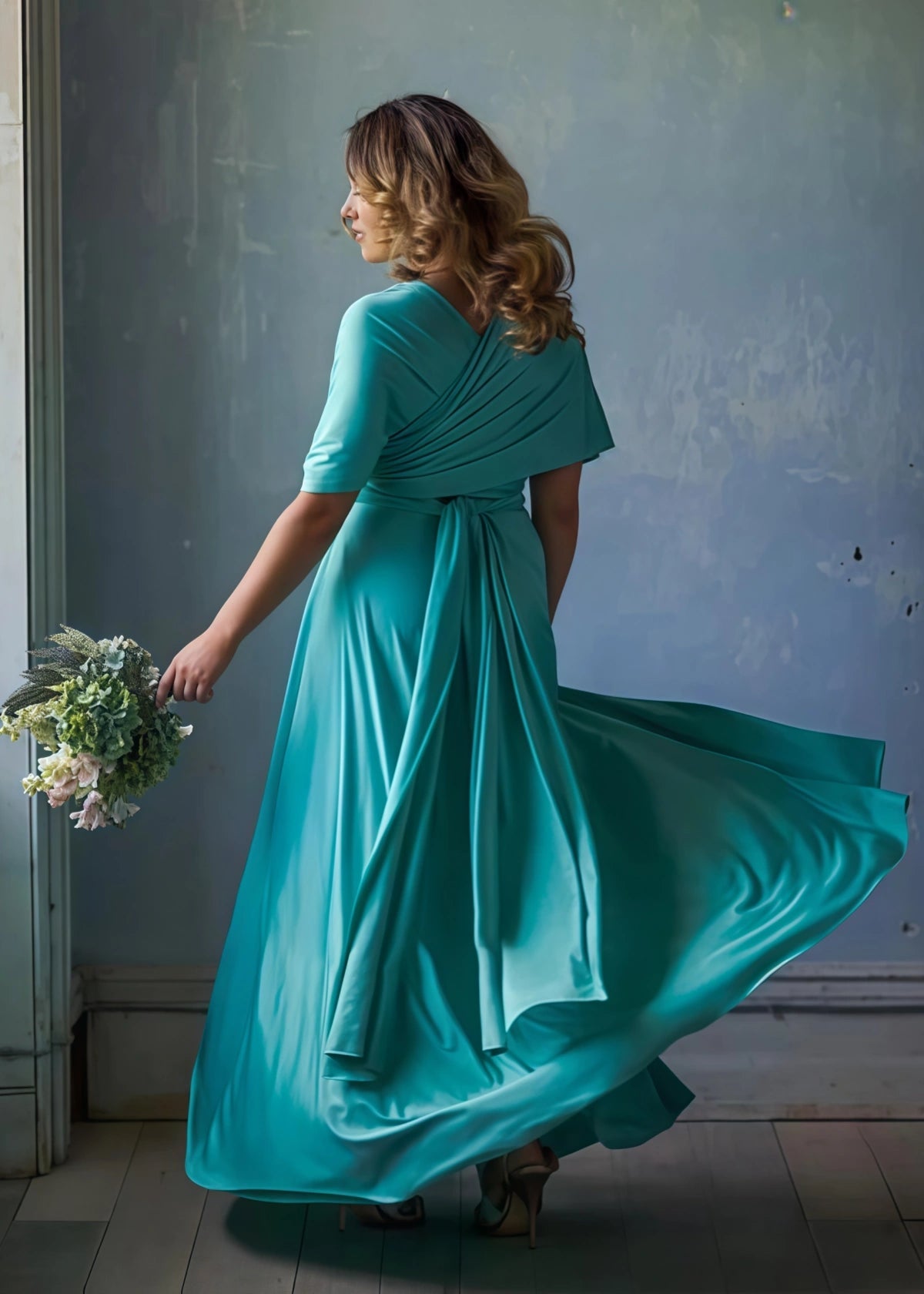 Bertha | A - Line Backless Infinty Green Chiffon Maxi Bridesmaid Dress with Sleeveless - Green - PROMDRESS Club