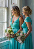 Bertha | A - Line Backless Infinty Green Chiffon Maxi Bridesmaid Dress with Sleeveless - Green - PROMDRESS Club