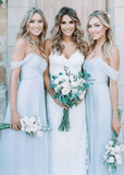 Beryl | Boho A - Line Backless Light Blue Chiffon Maxi Bridesmaid Dress with Off the Shoulder and Sweetheart - Light Blue - PROMDRESS Club