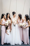 Bess | Exquisite Refinement Sheath Light Pink Chiffon Maxi Bridesmaid Dress with Spaghetti Straps and Cowl Neck - Light Pink - PROMDRESS Club