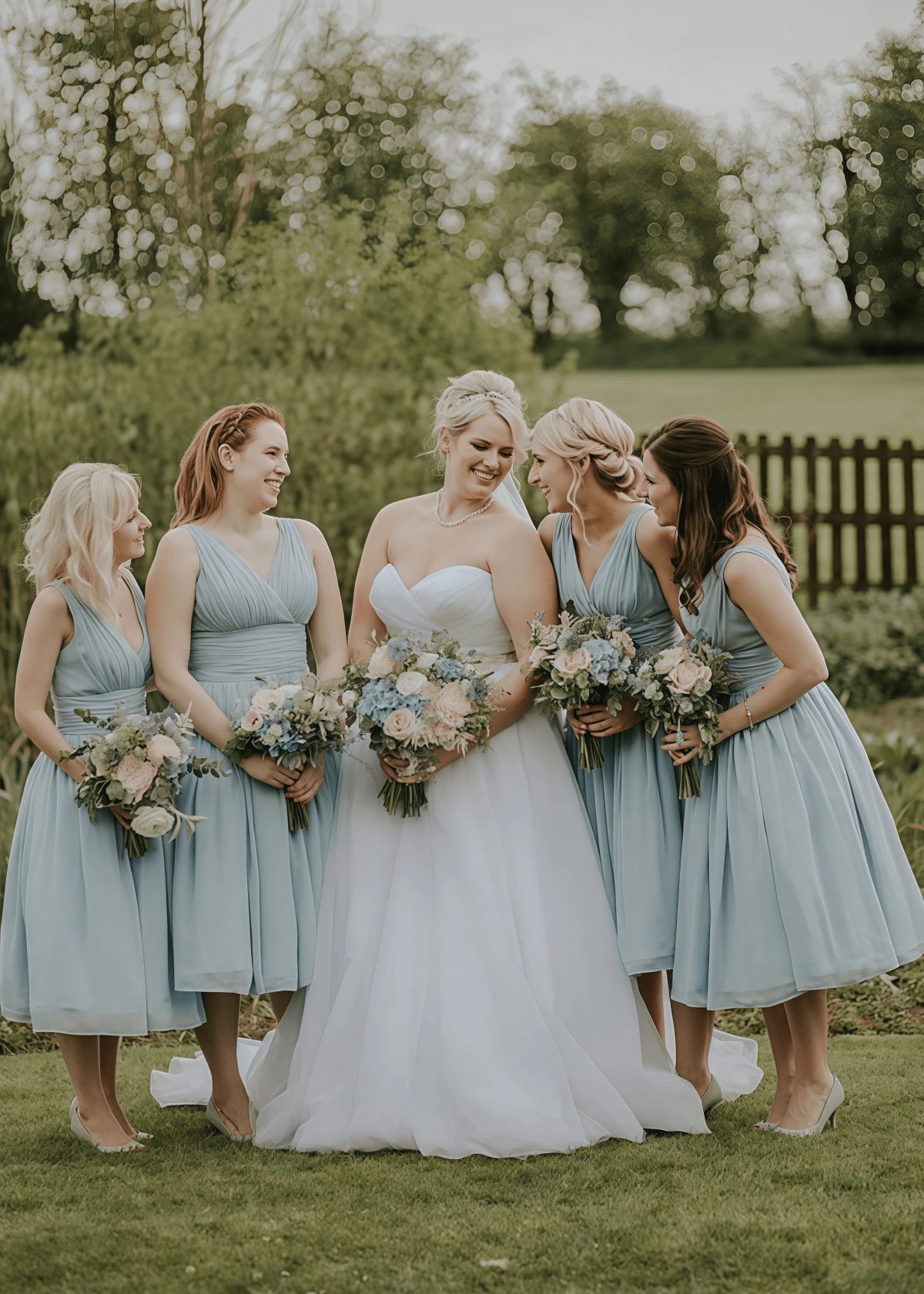 Betty | A - Line Ruched Beach Dusty Blue Chiffon Midi Bridesmaid Dress with V - Neck - Dusty Blue - PROMDRESS Club