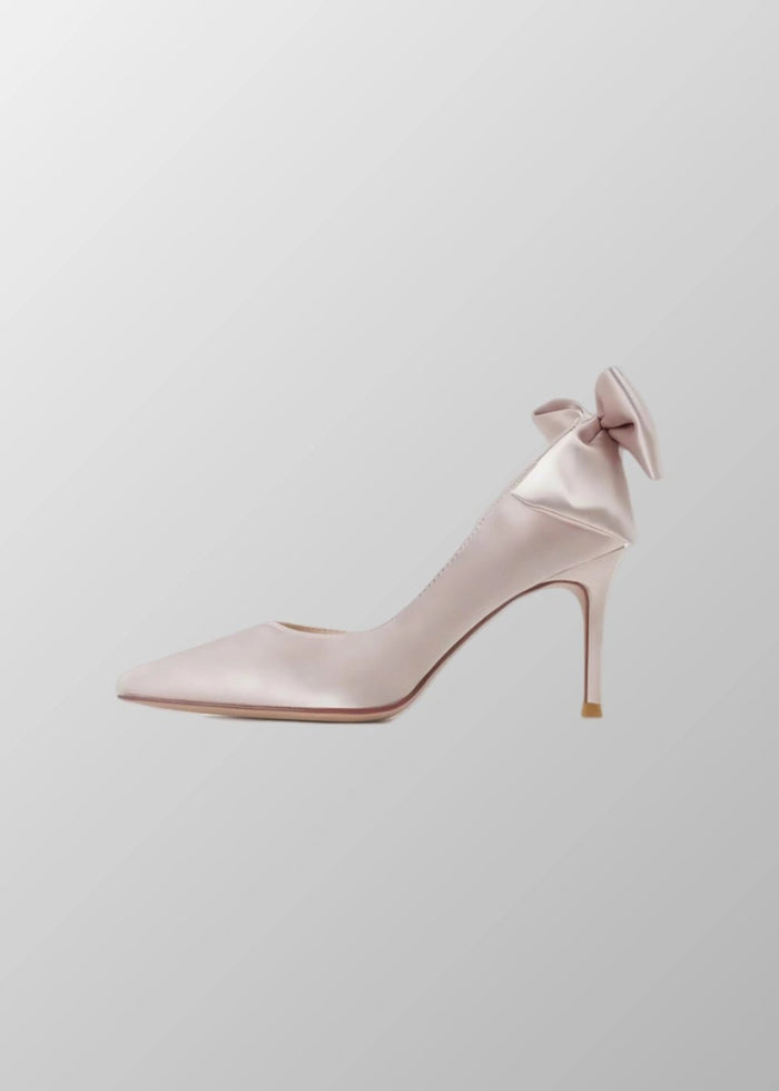 Blush Pink and White Stiletto Satin Bow Heels with Captivating for Every Elegant Affair - Blush - PromDressClub