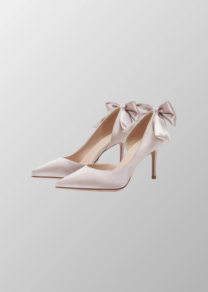 Blush Pink and White Stiletto Satin Bow Heels with Captivating for Every Elegant Affair - Blush - PromDressClub