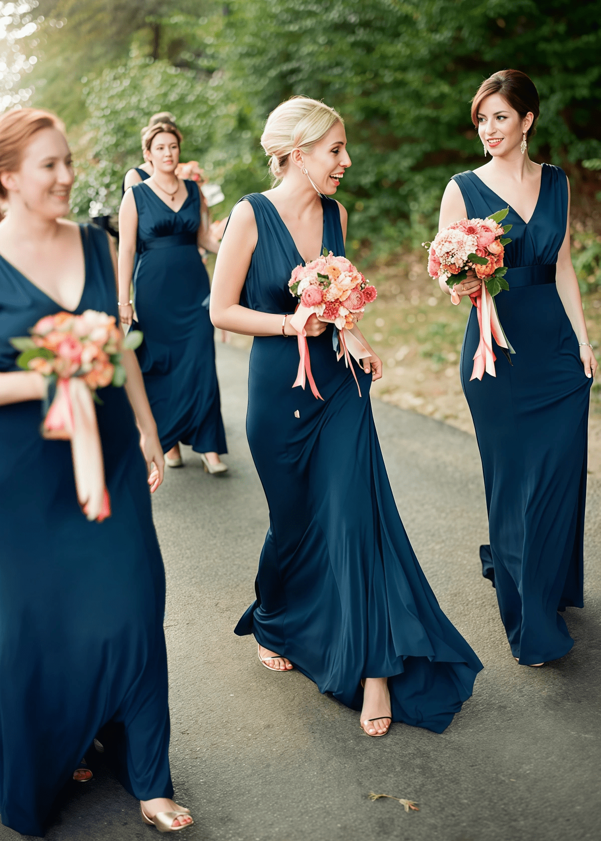 Blythe | Chic A - Line Backless Boho Navy Blue Chiffon Maxi Bridesmaid Dress with V - Neck - Navy Blue - PROMDRESS Club