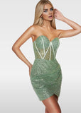 Penny |Bodycon Beaded Glitter Fabric Sweetheart Neckline Straight Corset Dress Closed Back Short Homecoming Dress With Sparkly - Green - US0 - PromDressClub