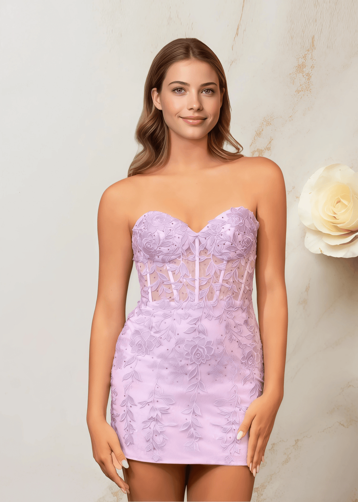 Bodycon Lace Mini Lilac Homecoming Dress - US0 - PromDressClub