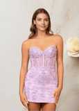 Bodycon Lace Mini Lilac Homecoming Dress - US0 - PromDressClub